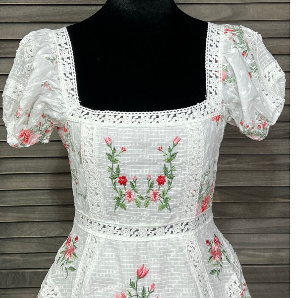 Altar'd State Embroidered Cotton Mini Dress Puff Sleeve Romantic Small NWOT - Picture 4 of 11